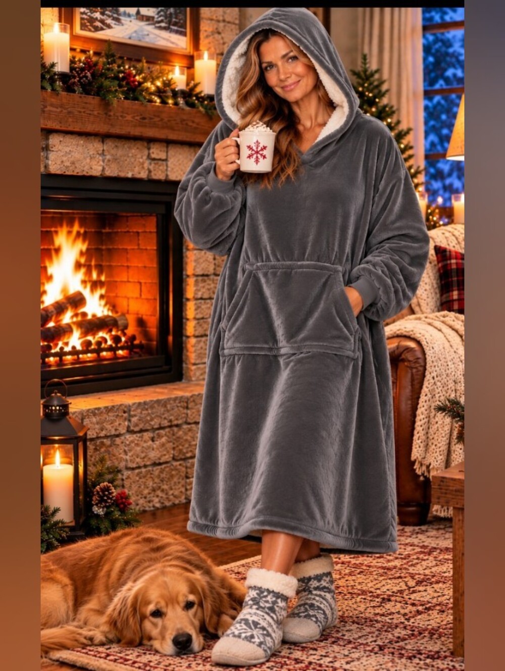 Cozy Hooded Plush Wearable Blanket - Gray